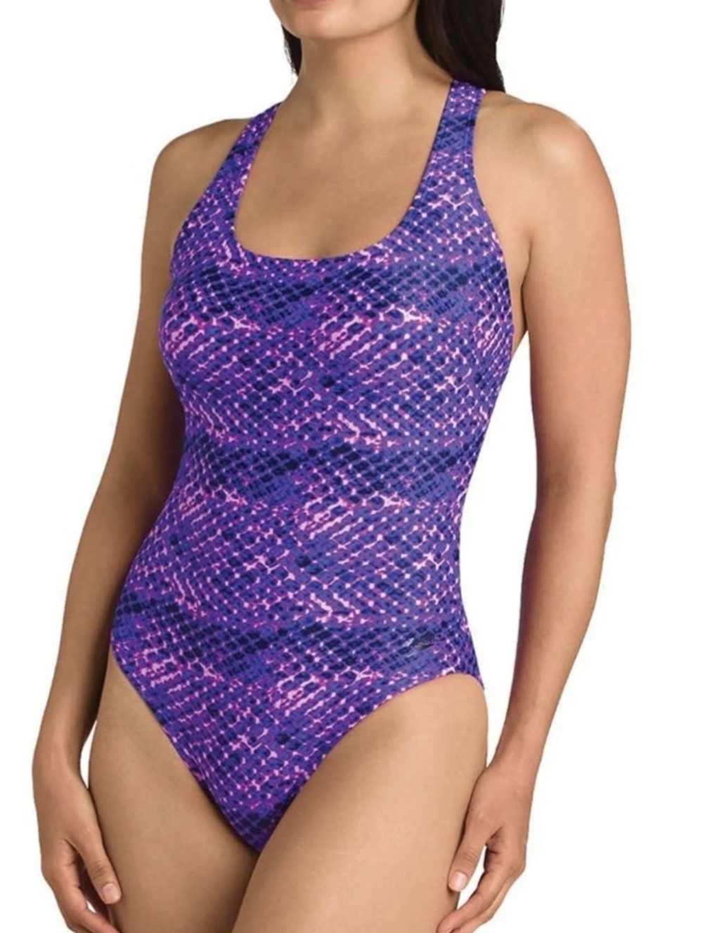 Speedo Ultraback Racerback 1pc Swimsuit Purple Snakeskin Print Wmn 12 Pool Beach